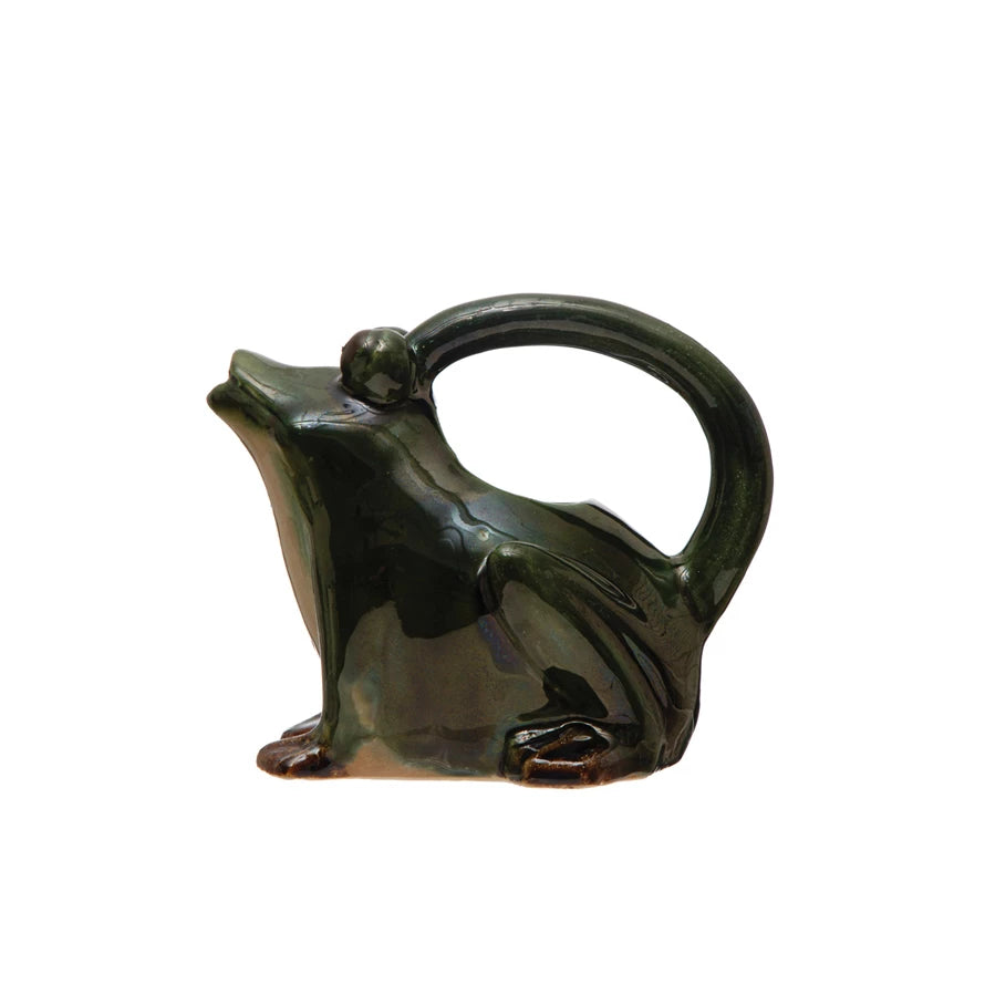 dark green frog shaped water pitcher.