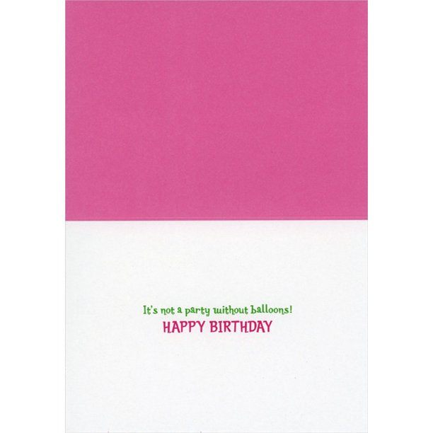 inside of card is pink and white with inside text in green and pink