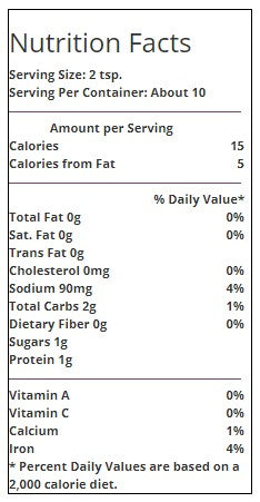 Nutrition facts list. For more information call 501-327-2182.