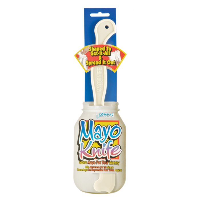the mayo knife on its card packaging on a white background