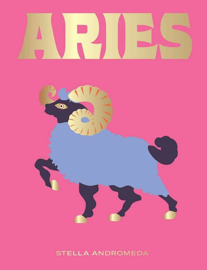 front cover of book is hot pink with illustration of a ram in blue and black, title in gold, and author's name