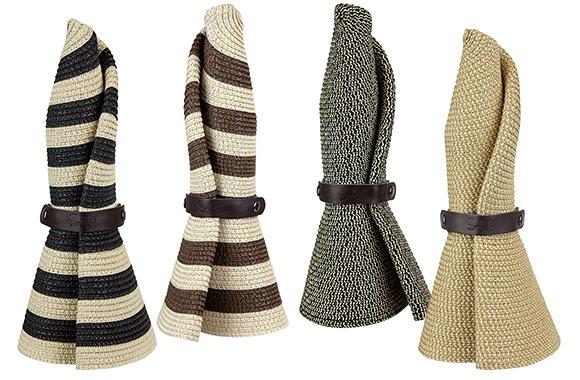 4 styles of Roll-N-Go Sun Hats rolled up