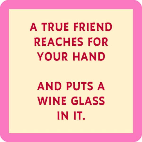 pale pink coaster with bright pink boarder and burgundy text
