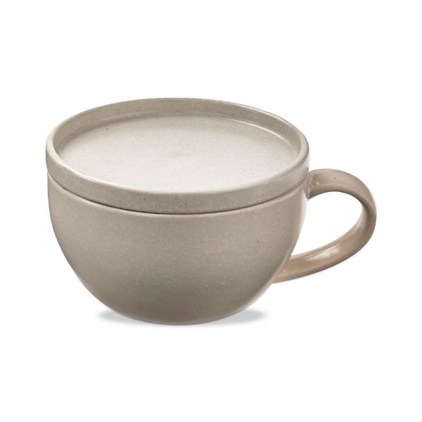 cream logan soup mug with lid on it on a white background.