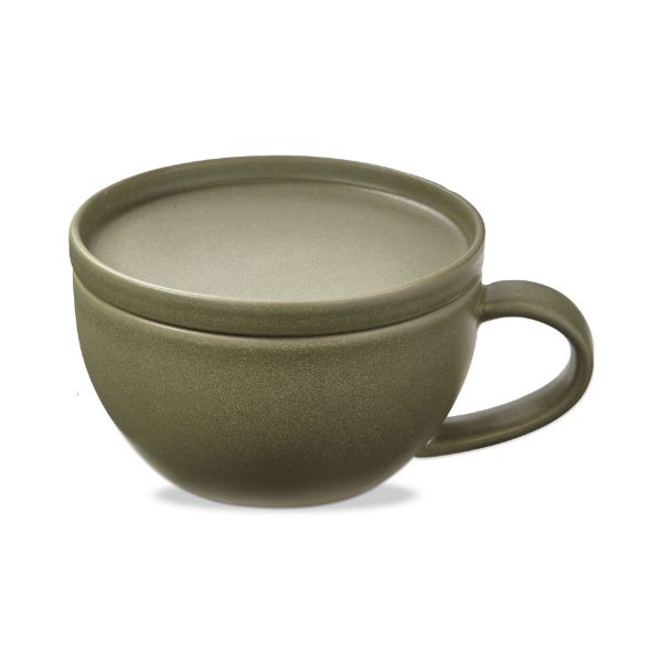sage logan soup mug with lid on it on a white background.