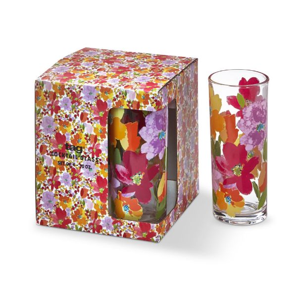 boxed set of Springtime Drinking Glasses with a single springtime glass set next to it.