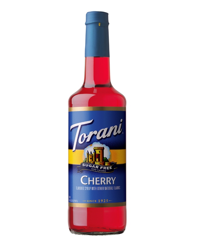 sugar free torani syrup bottle on a white background