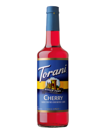 sugar free torani syrup bottle on a white background