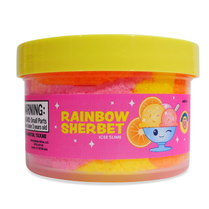 side view of jar of rainbow sherbet slime