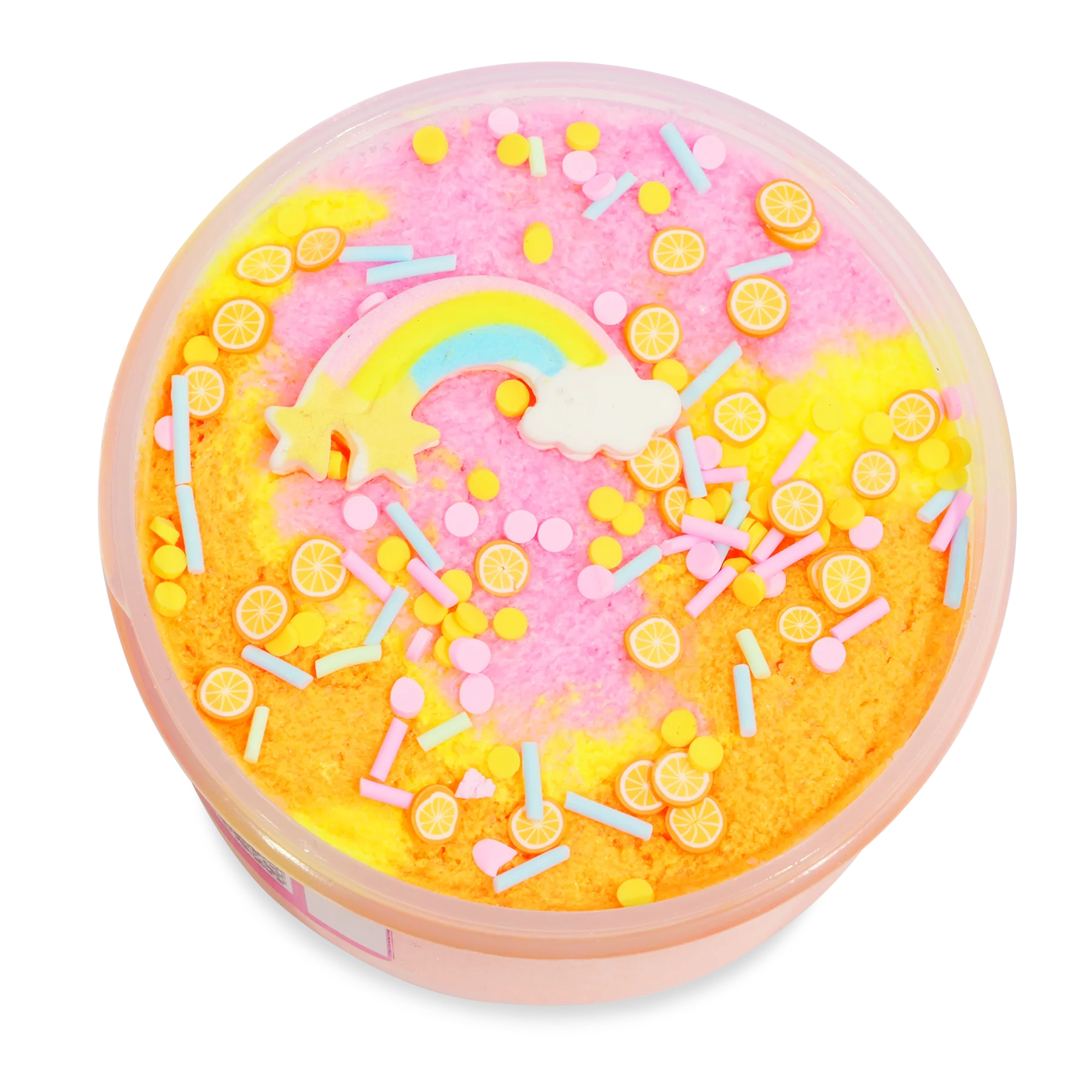 top view of jar of slime with sprinkles on it, this is not food