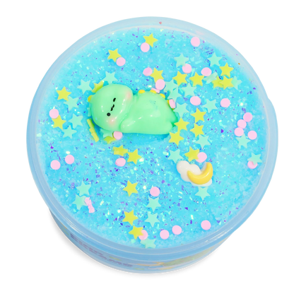 top view of jar of dino dreams slime with sprinkles on top. this is not food