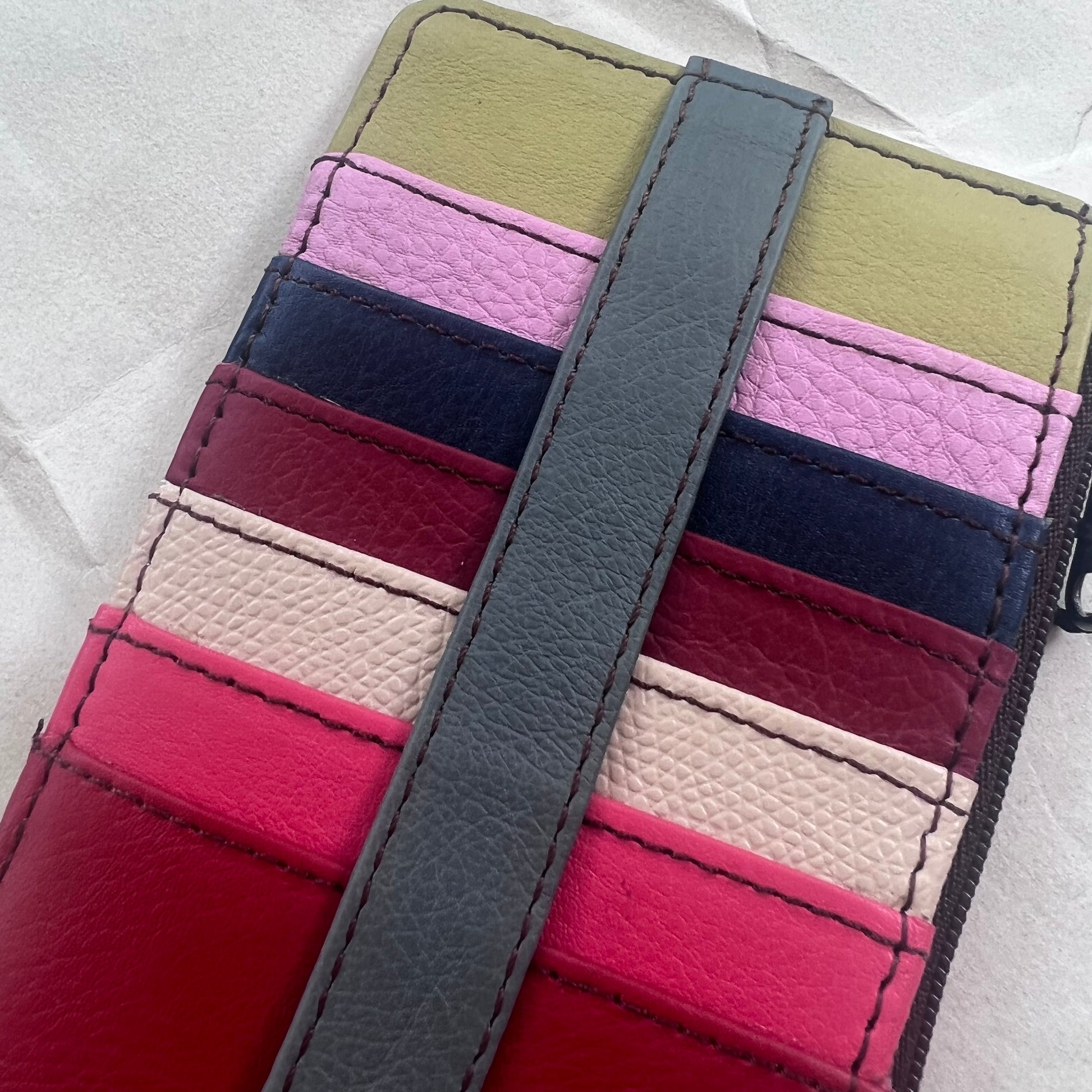 close-up of colorful card slots