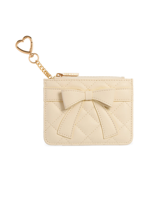 front view of ivory Quilted Bow Card Case