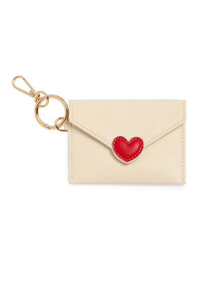 ivory Love Letter Card Case with red heart and gold key ring