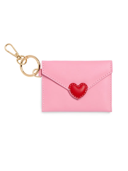 pink Love Letter Card Case with red heart and gold key ring