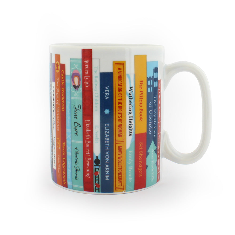 side view of The Female Writers Mug displayed against a white background