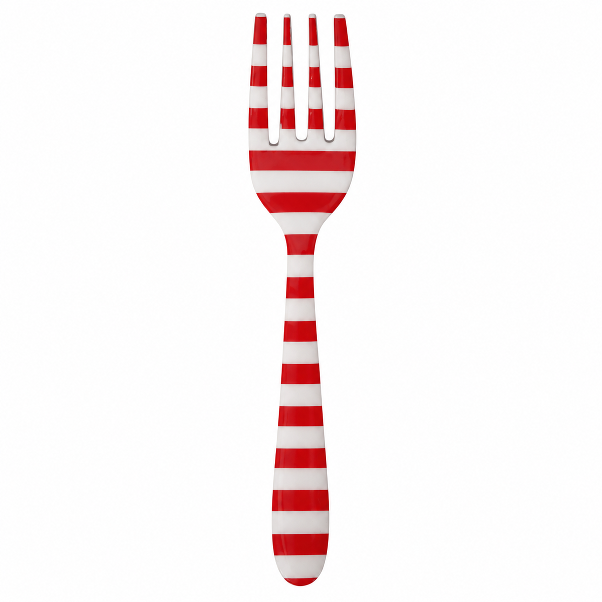 red and white stripe small fork shown on a white background