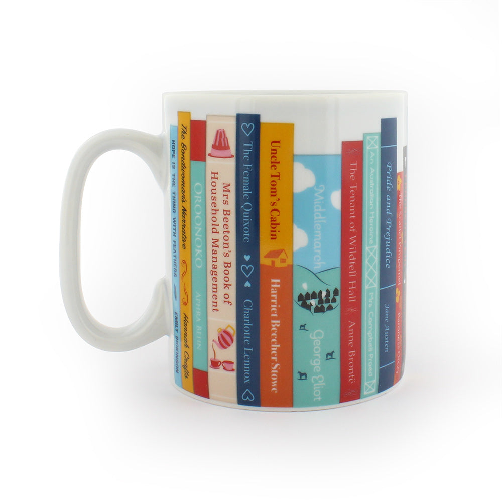 opposite side view of The Female Writers Mug displayed against a white background