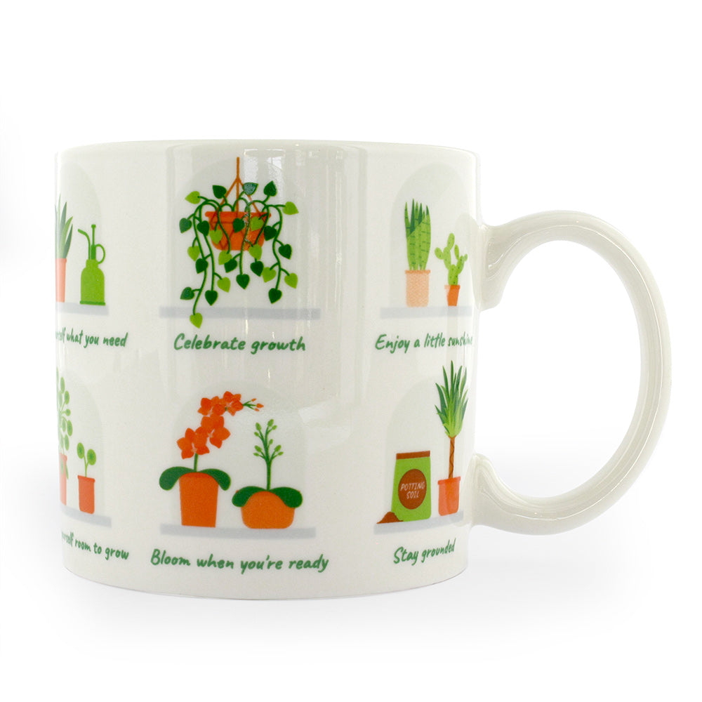 side view of the Houseplant Mindfulness Mug displayed against a white background