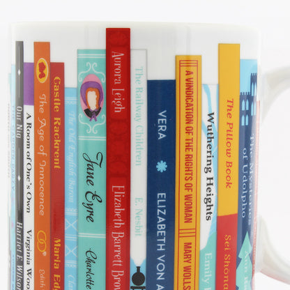close up view of view of The Female Writers Mug displayed against a white background