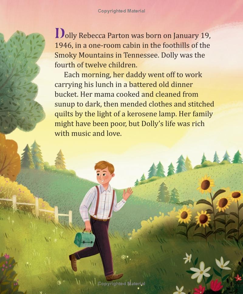 inside page from My Little Golden Book About Dolly Parton with biographical text.