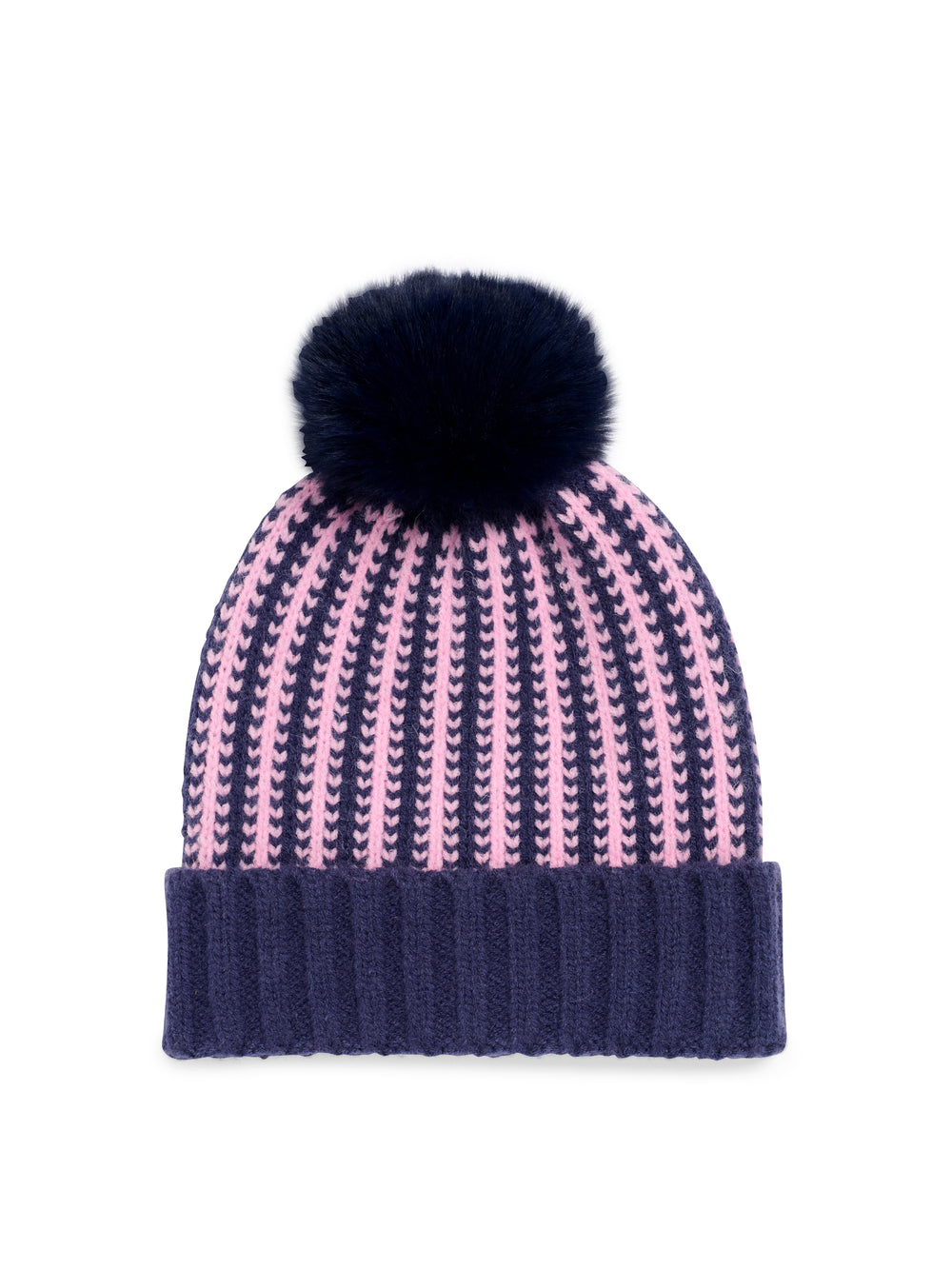 navy and pink beanie