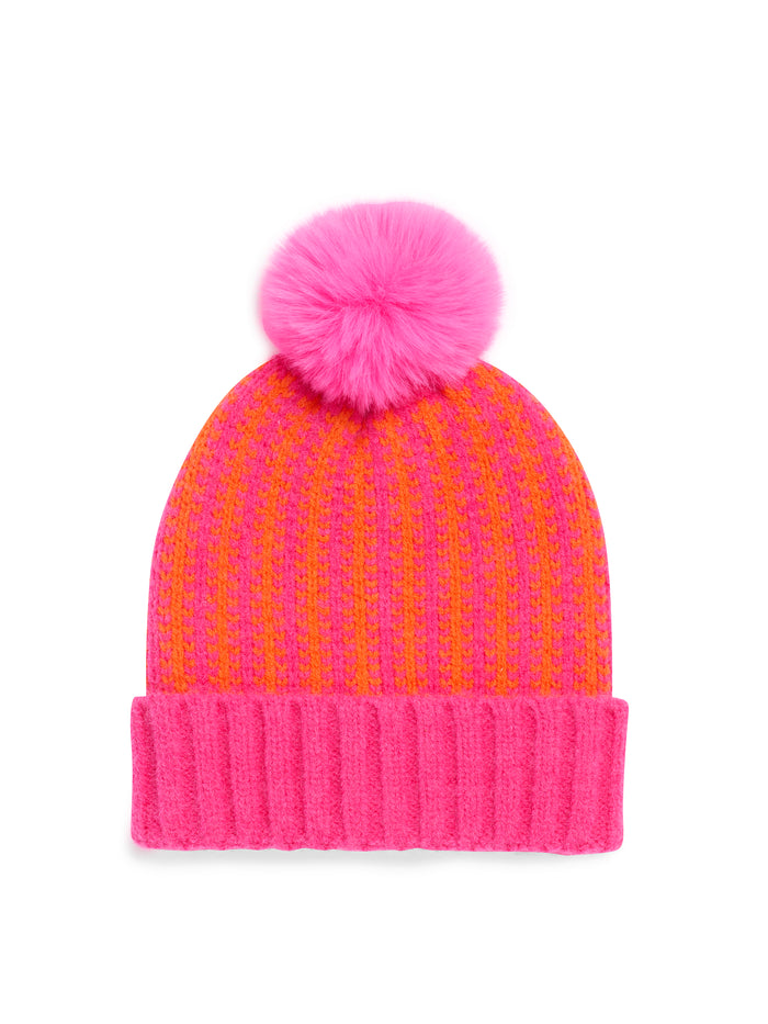hot pink and orange beanie