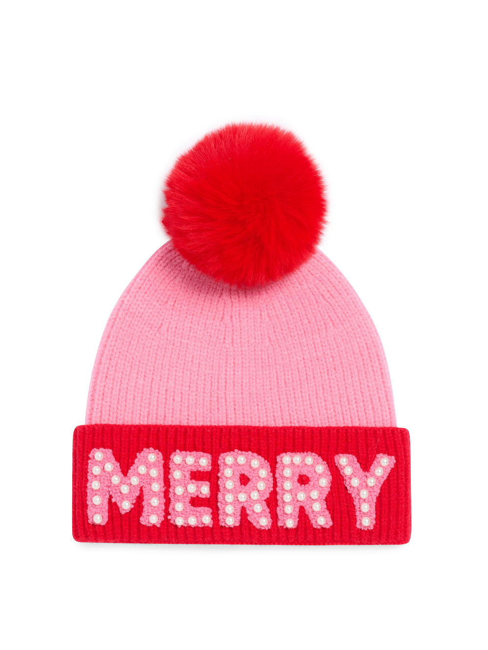pink and red Merry Beanie With Pearls