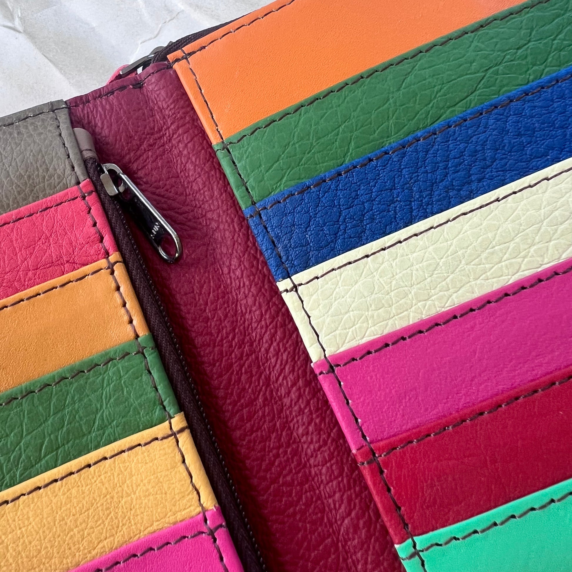 close-up of colorful card slots