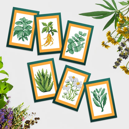 6 completed mini dazzles artworks of assorted plants