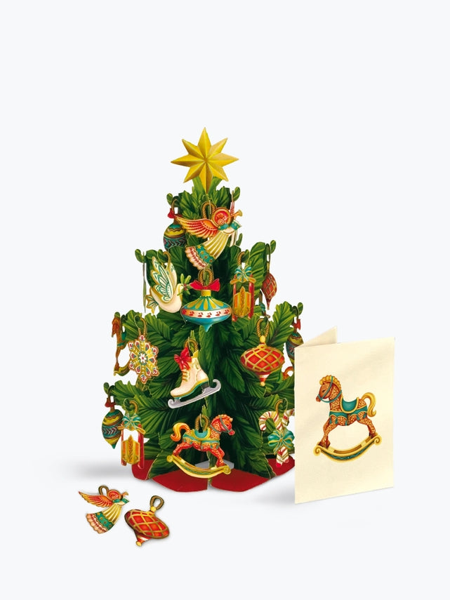 christmas tree pop card and note card on a white background