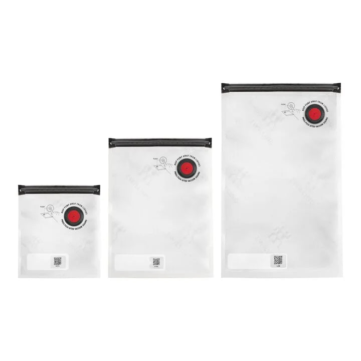 3 sizes of Vacuum Bags in a row on a white background.