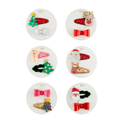 6 assorted sets of hair clips arranged on a white background.