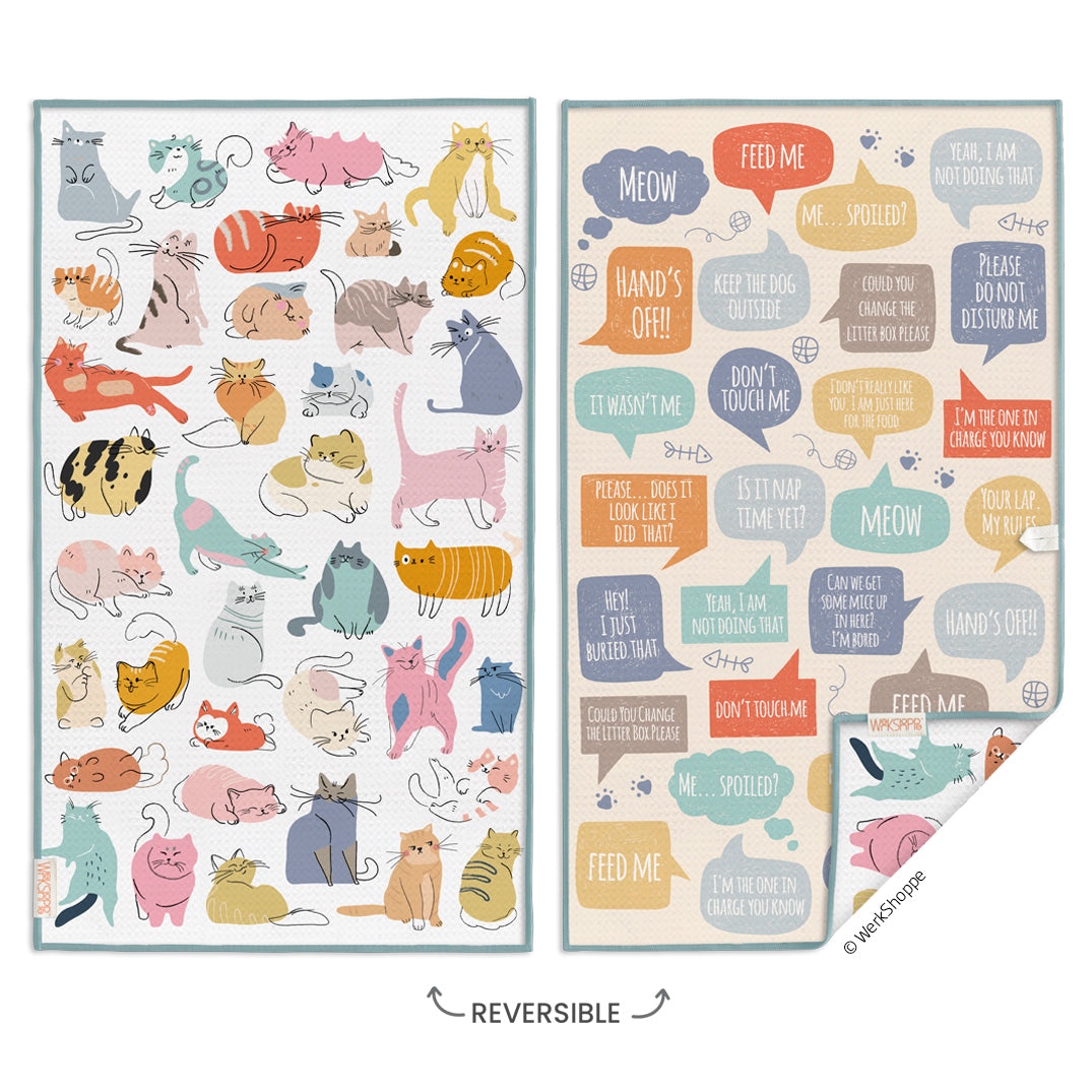 front and back view of the  if cats could talk towel