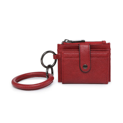 berry Mini Snap Wallet Wristlet with o-ring bangle on a white background.
