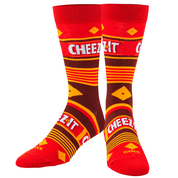 front view of the cheez it crackers men's crew socks displayed against a white background