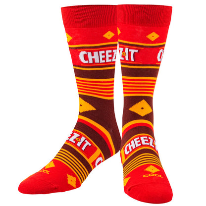 front view of the cheez it crackers men's crew socks displayed against a white background