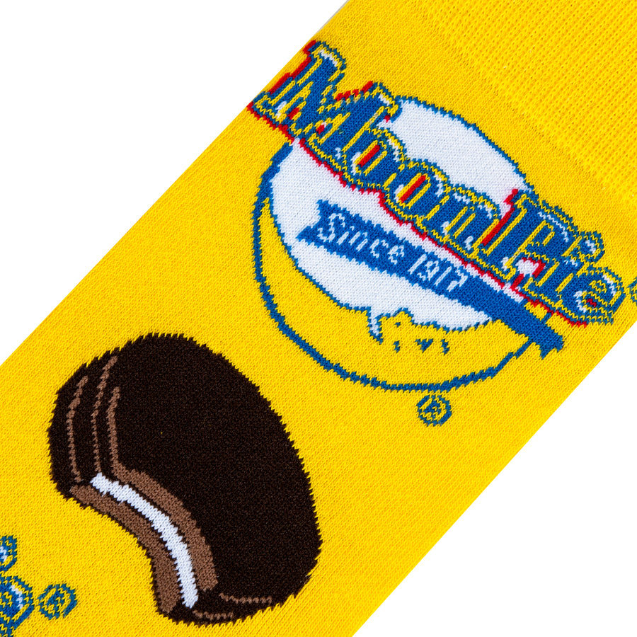 close-up of moon pie socks on a white background.