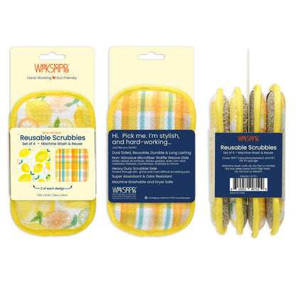 4 lemon plaid scrubbies in their packageing