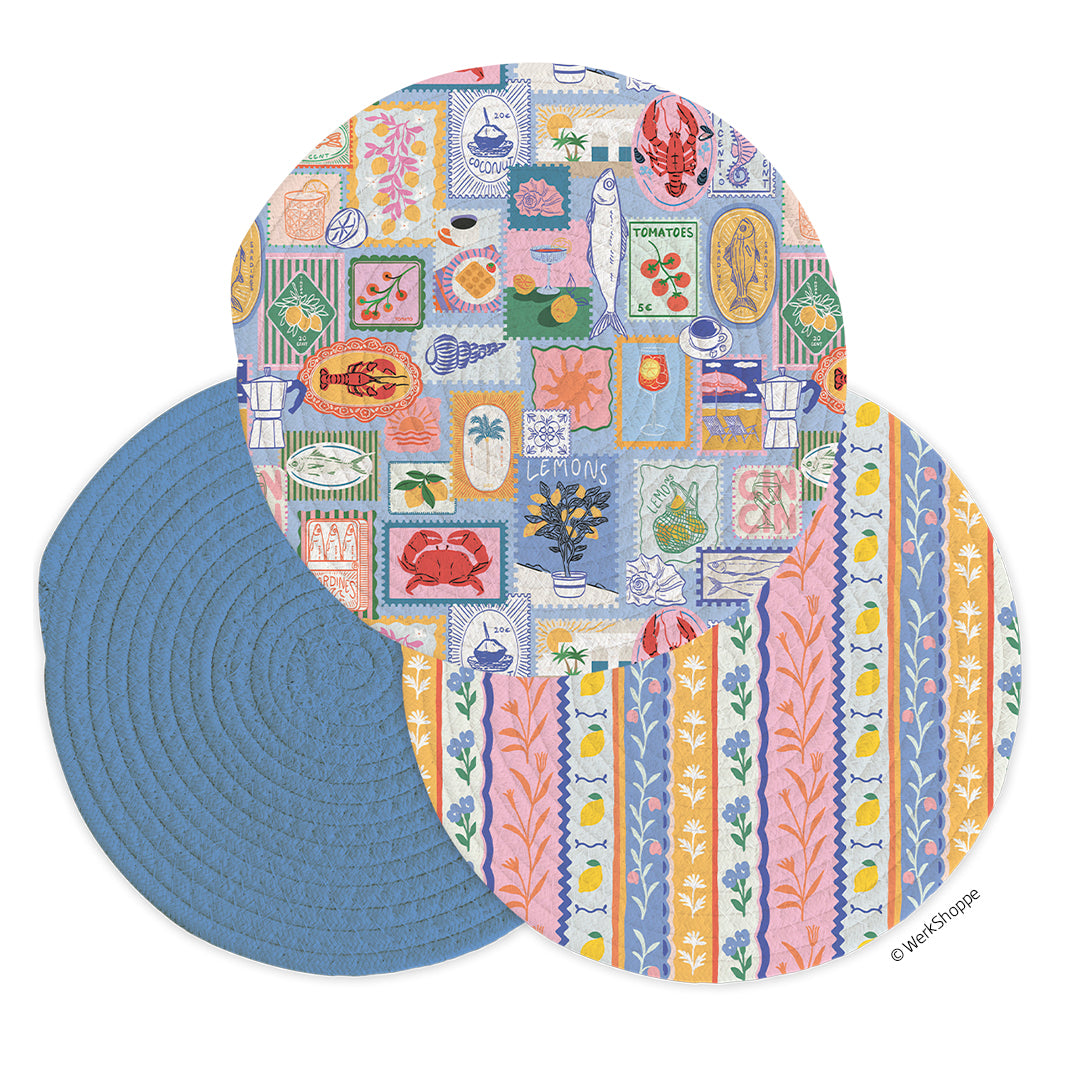 mediterranean summer trivets on a white background