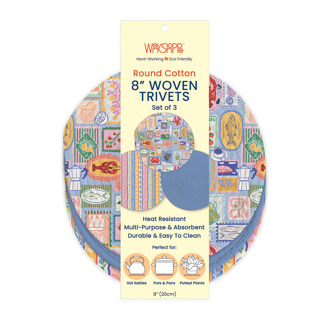 mediterranean summer trivets in their packaging