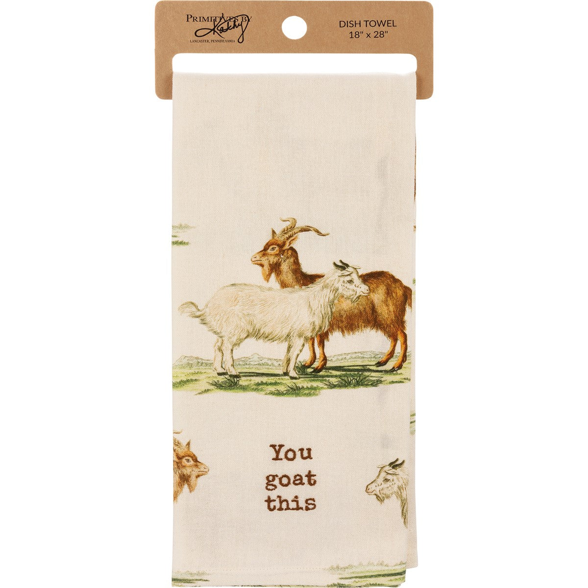 off-white towel with goat design and "you goat this" embroidered on it.