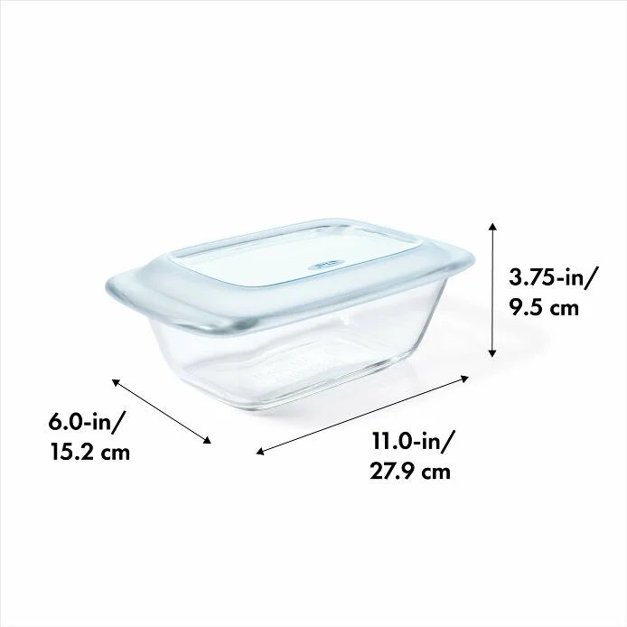 Glass Loaf Pan with lid with measurements