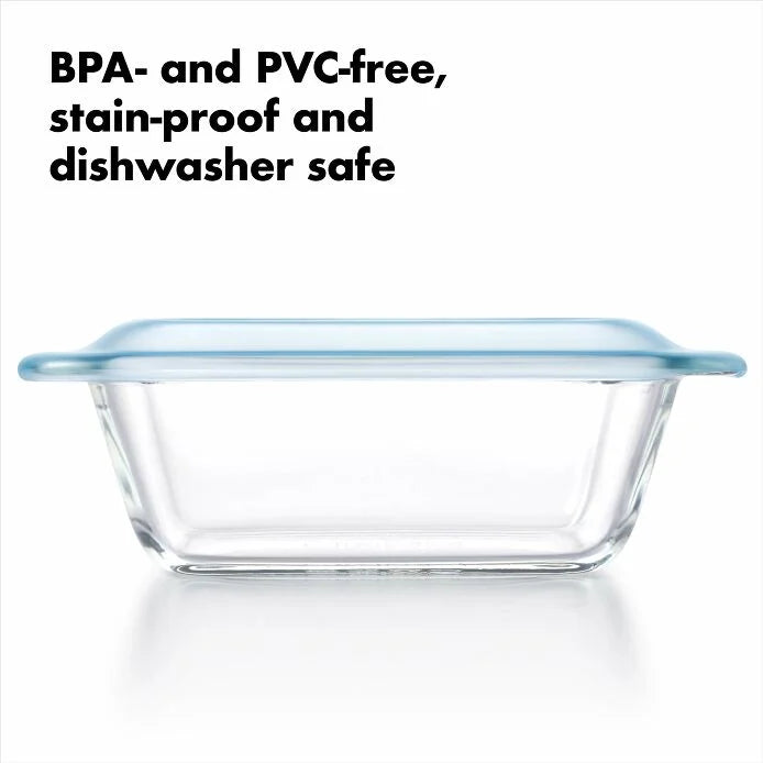 side view of Glass Loaf Pan with lid