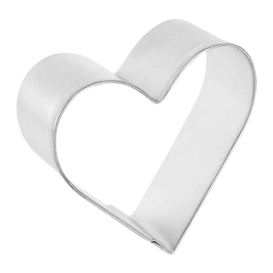 angled view of Heart-shaped cookie cutter on a white background