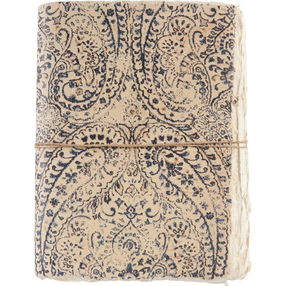 notebook with indigo paisley design tied with jute