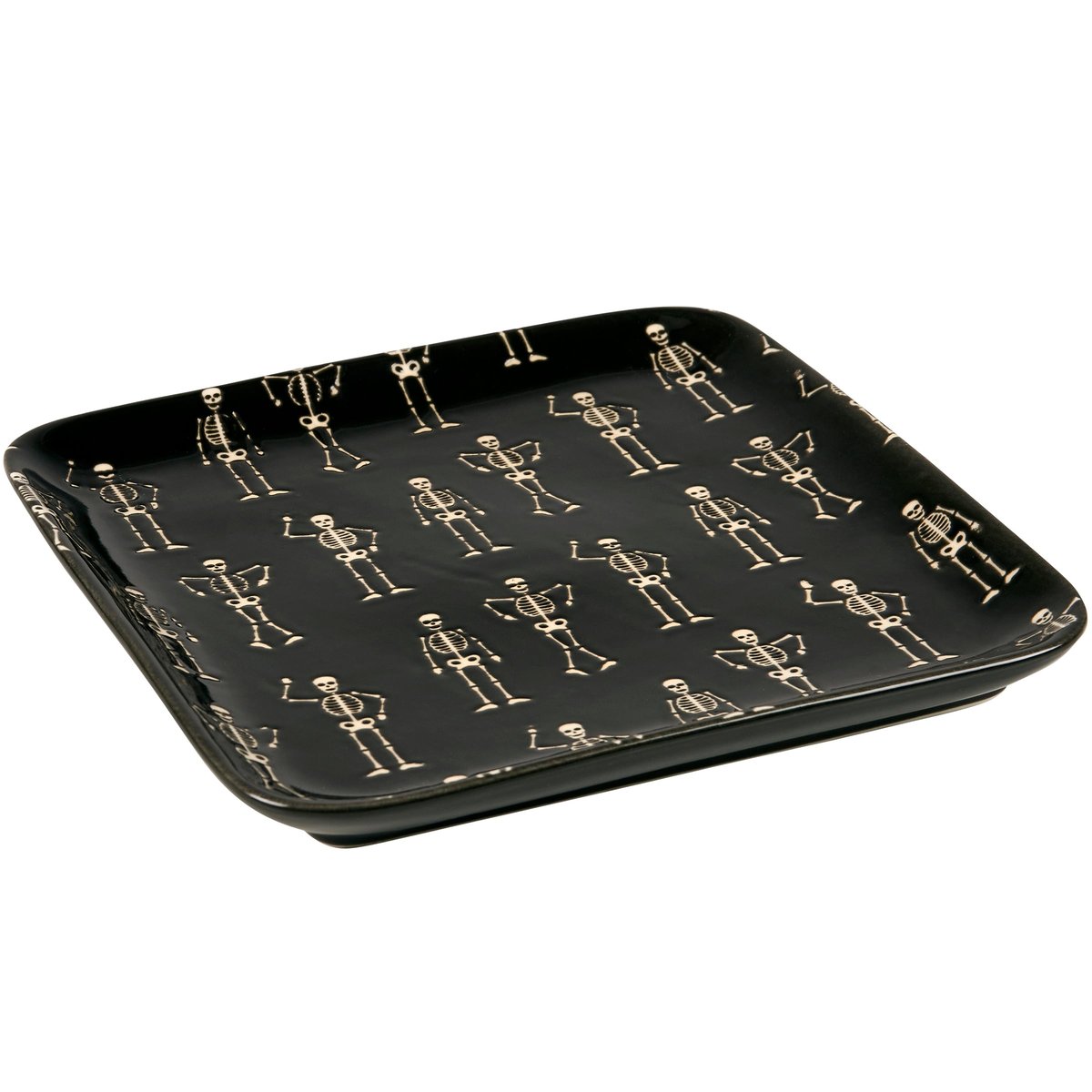 Black tray with skeleton pattern on a white background