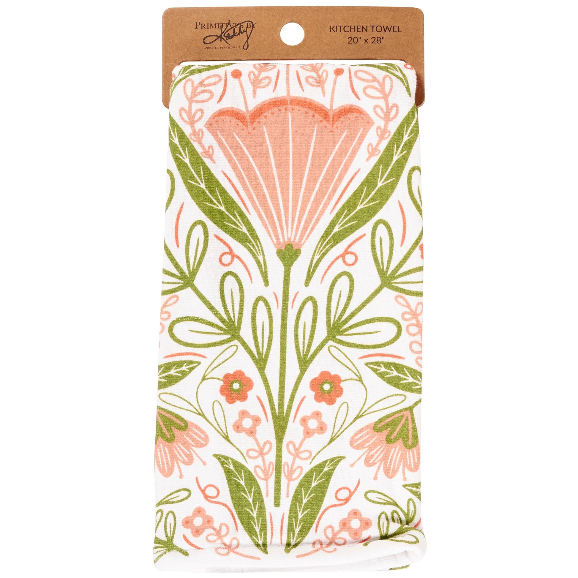 Kitchen towel with floral design on a white background