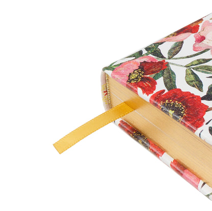 Floral-patterned notebook with a yellow bookmark on a white background