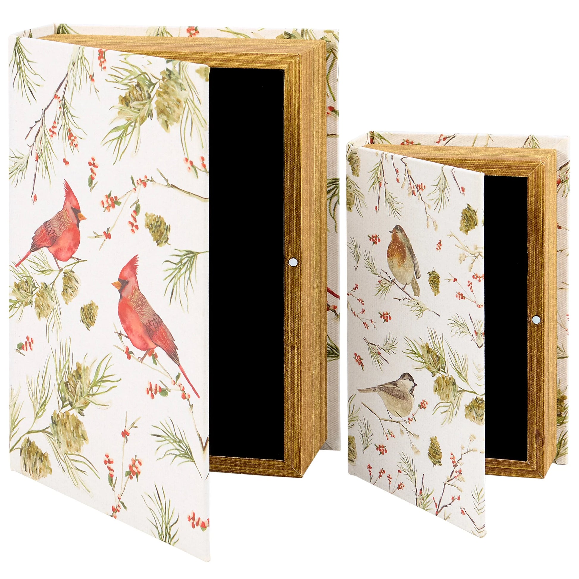 2 sizes of Book Boxes slightly open showing black velvet interior